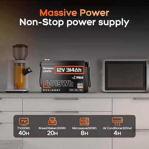 Image of HumsiENK 4 Pack 12V 314Ah (300Ah) LiFePO4 Lithium Battery with Bluetooth