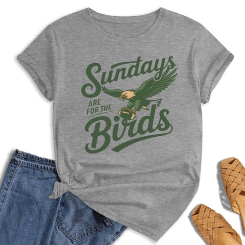 Vlinphin Football Shirt for Women：Game Day Shirts Birds Graphic T-Shirt Football Team Fan Tee Casual Short Sleeve Tops