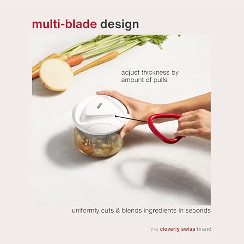 Zyliss Easy Pull Food Processor for thinKitchen:, 750ml Capacity, Plastic/Stainless Steel, White/Red, Dishwasher Safe, 5 Year Guarantee