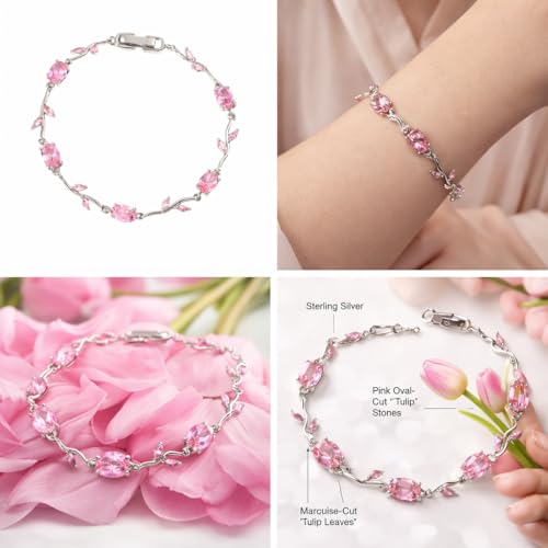 Image of Trending Tulip Bracelet for Women Stylish | Silver and Gold Toned Crystal Floral Tulip Bracelet for Girls & Women | Rapunzel Inspired | Romantic Gift Jewellery