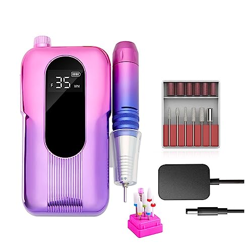 Torno para Uñas, Máquina de manicura de taladro de uñas profesional de 35000RPM, lijadora de uñas de archivo eléctrico con pantalla LED for quitar la pluma de esmalte de uñas de Gel(Gradient-Set)