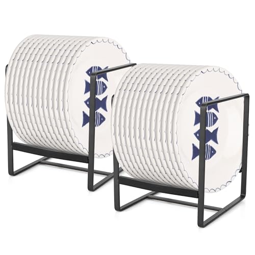 Lot de 2 étagères à assiettes / égouttoirs en métal - Organisateur d'assiettes - Multifonction - Support d'assiettes - Armoire de cuisine - Organiseur...