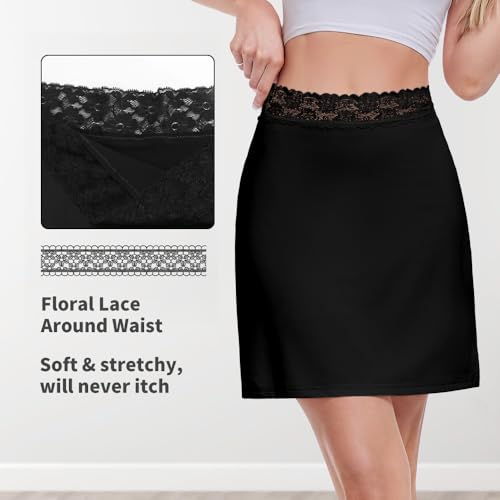 Image of MANCYFIT Half Slips for Women Underskirt Short Mini Skirt with Floral Lace Waistband