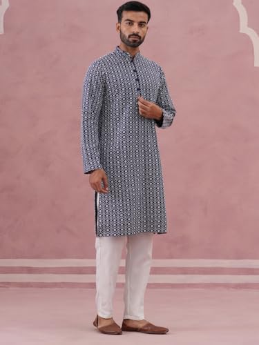Image of Jompers Floral Embroidered Kurta With Churidar (Blue, L)