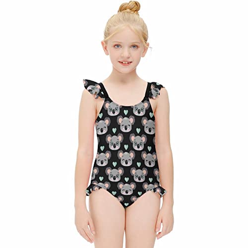 Baikutouan Koala Faces And Hearts Girls One Piece Swimsuits Swimwear Bathing Suit Adjustable Straps Beachwear For Beach Travel 7-9Y #TOP2