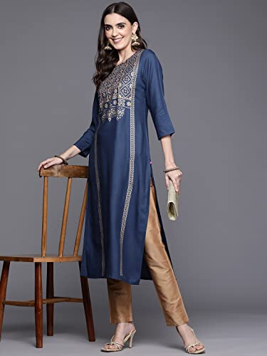 Image of Varanga women peach straight kurta with gold print