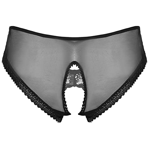 Men's See Through Lace Sissy Hollow Out Crotch Briefs Crossdress Lingerie Girlie Panties2