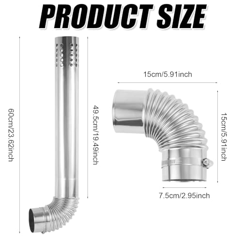 Stainless Steel Water Heater Vent Kit, Includes Water Heater Elbow Connector Direct Vent Hose & Clip Air Parking Exhaust Pipe Air Ventilation and Vent Pipe for Mizudo Fogatti Orbek Water Heaters - Thumbnail 2