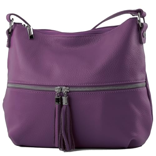 modamoda de T159 Damen Leder Umhängetasche Schultertasche Medium handmade in Italy, Farbe:Purple