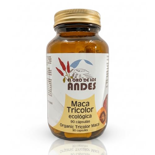 El Oro de los Andes Maca Tricolor Ecológica 90 Cápsulas Vegetales - Con Mezcla de Maca Amarilla 50%, Roja 30%, Negra 20% - Suplemento Energético y Antioxidante