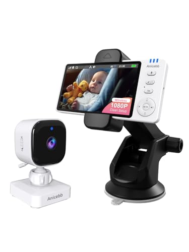 Anicebb Wireless Baby Car Camera with 1080P Night Vision Auto On/Off - Portable Baby Monitor for Car Home & Travel - 8 Lullabies 3 Mounting Options 850nm IR No-Glow Night Vision for Infants/Pets