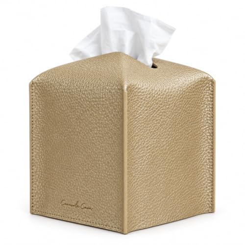 Connsole Casa Premium PU Leather Tissue Box Holder - Elegant Hotel-Style Tissue Box Cover for Home, Office & Car Décor, Tissues Cube Organizer for a Natural & Classic Look (Gold)