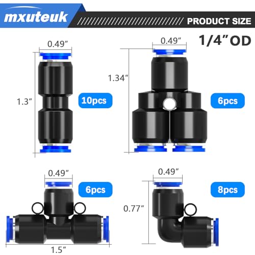 Image of mxuteuk 1 /4 inchOD Push to Connect Fittings Quick Connect Air Hose Fittings,1 /4 inchOD Air Hose Fittings,Air Line Fittings for 1 /4 inch Tube (30PCS)