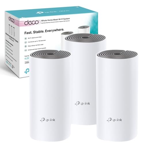 TP-Link Deco E4(3-pack) AC1200 Whole Home Mesh WiFi System Seamless Roaming Up to 4 000 sq ft Coverage Work with Amazon Echo/Alexa Router and WiFi Booster Replacement