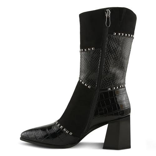 Azura Women's ZAYRINA Mid-Shaft Leather Boots with Animal Print, Stud Details, and Zipper Closure3