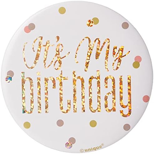 Unique Party 84863 Birthday Badge | Glittery Rosegold | 1 Pc, Rose Gold, Happy