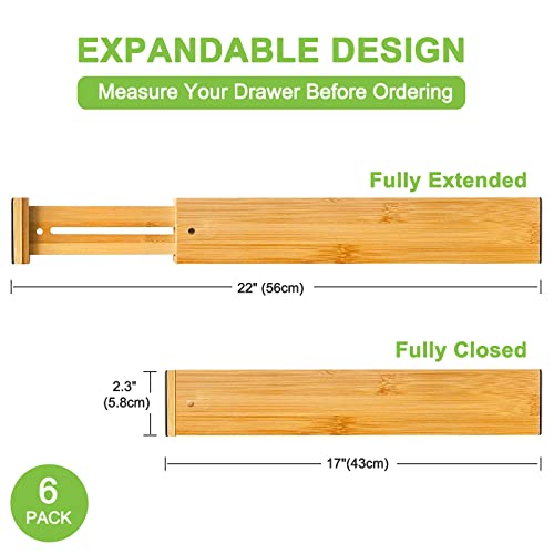 Bamboo Drawer Dividers, Deep Drawer Organizer, Expands From 17-22 Inch, Adjustable Separators With Expandable Spring-Loaded, Drawer Splitter For Clothes, Kitchen, Home, Bedroom, 6 Pack Dividers #TOP5