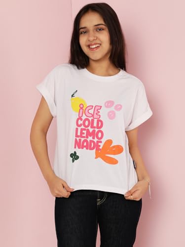 Image of Li'l Tomatoes Girls Crop T-Shirt | 100% Cotton | Graphic Printed Casual Top | Soft & Breathable Summer Wear | 9-16 Years