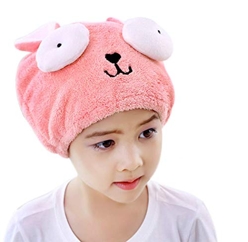 Hair Drying Towel for Kids Girls, Cute Cartoon Rabbit Ultra Absorbent Coral Velvet Children Dry Hair Hat Fast Drying Bath Shower Head Towel Wrap Bathing Spa Swimming Turban Hat Dry Cap Towels Gift