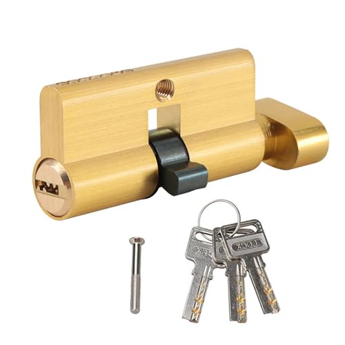 Cubstone Cylindres de Serrure en Laiton Massif avec Bouton,70/80/90mm Porte intérieure de Porte Clé avec 3 Clés à Fossettes Horizontales Insert de Serrure Porte Extérieure ou Intérieure(30/30mm)