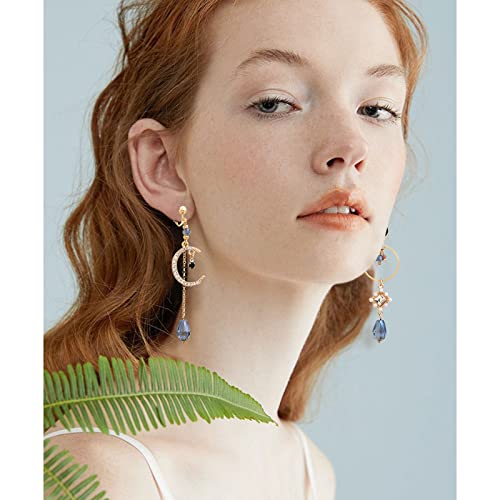 REELMAR Clip on Earrings for Women Dangle Asymmetrical Sun and Moon Earrings Gold Long Boho Earrings Dangling Chain Drops Bohemian Statement Earrings Jewelry2