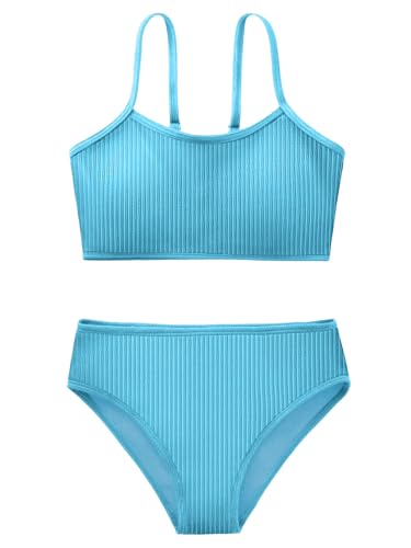 Image of Girl's 2 Piece Swimsuit Solid Spaghetti Strap Bikini Sets Beach Bathing Suit Swimwear for Teen Kids