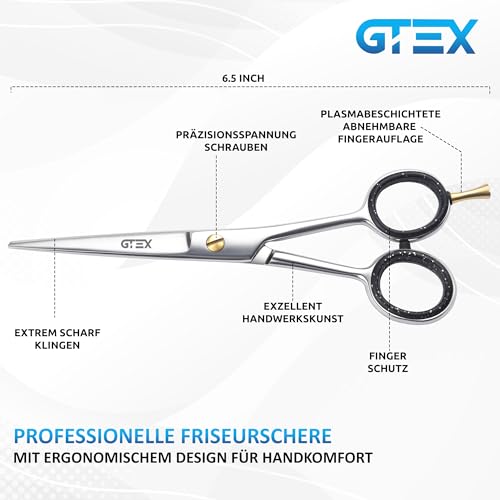 Friseurschere Scharfe Haarschere GTEX 6,5 Zoll Professionelle Haarschneideschere Prämie Schere Haare Schneiden mit Kamm und Etui, Hair Scissors