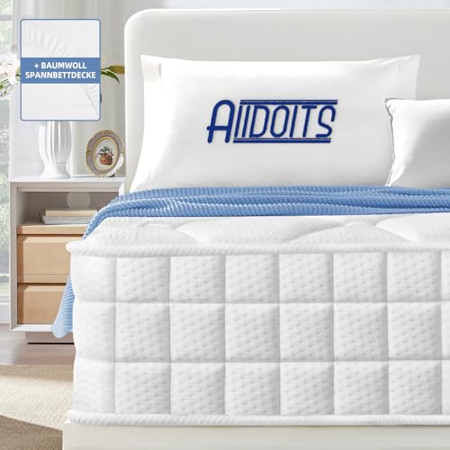 Aiidoits Matratze 140x200 cm Höhe Taschenfederkernmatratze orthopädische 7-Zonen Federkernmatratze Härtegrad H3 mittelfest mit Spannbettlaken Öko-Tex Zertifiziert Matratze für Kinder/Erwachsene