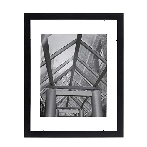 Malden 11x14 Floating Glass Picture Frame, Made to Display 8x10 Floating Picture, 11x14 Glass Size, Black