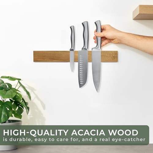 WALDWERK Knife Magnetic Strip (15,7 x 2 in) Mount with Adhesive or Screws - Magnetic Knife Holder for Wall - Magnetic Knife Strip made of Elegant Acacia Wood - Magnetic Knife Holder for Heavy Knifes by WALDWERK - Image 2
