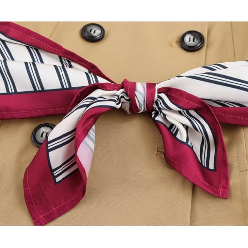 KEOMUD Women's Spring Fall Double Breasted Cropped Trench Coat,Casual Elegant Short Trench Coat Jacket with Scarf3