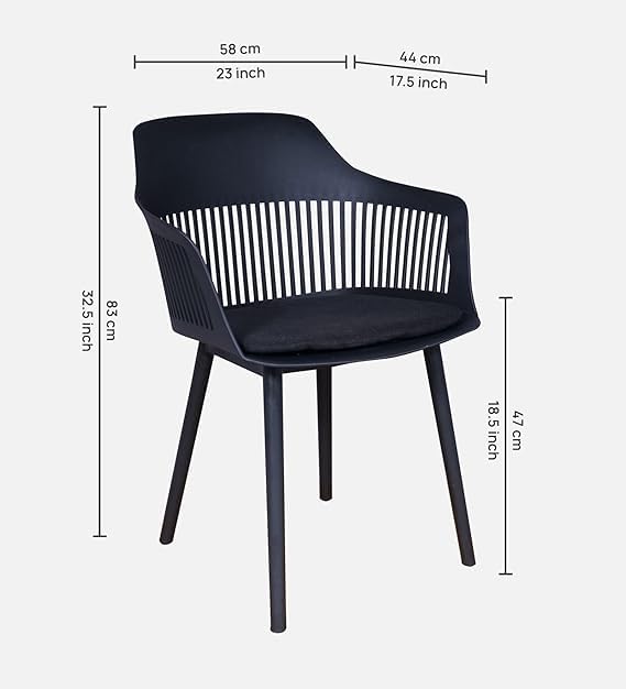 Image of Creative Black Plastic Dining Chairs Set of 2 | Armrest Spindle Back Design | Plastic Shell and Legs | 1.47 Feet Seat Height | Dining Kitchen Cafe Restaurant Living Room Home Use