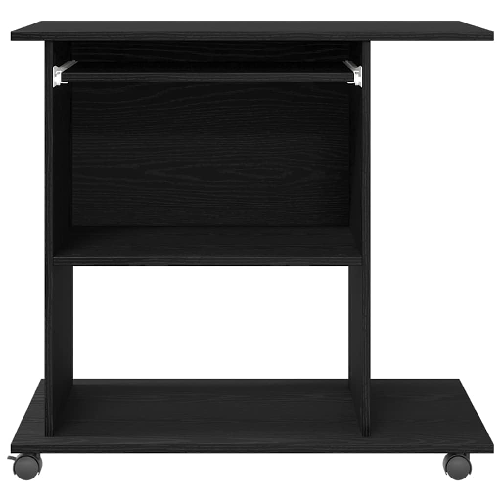 Scrivania Porta PC con Ruote Rovere Nero 80x50x75 cm | Tavolo porta computer compatto con vassoio tastiera estraibile e rotelle, ideale per ufficio e camera da letto.
