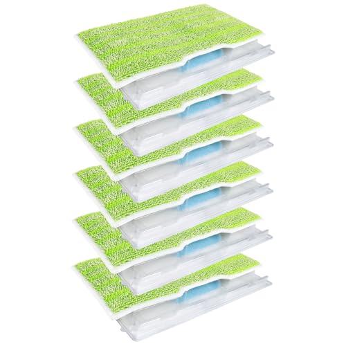 KEEPOW Reusable Mop Replacement Pads Refills Compatible with Shark Vacmop VM252 VM200 VC205 VM250, Reusable Wet and Dry mop Pads for Hardwood Floor Cleaning, Green, 6 Pack