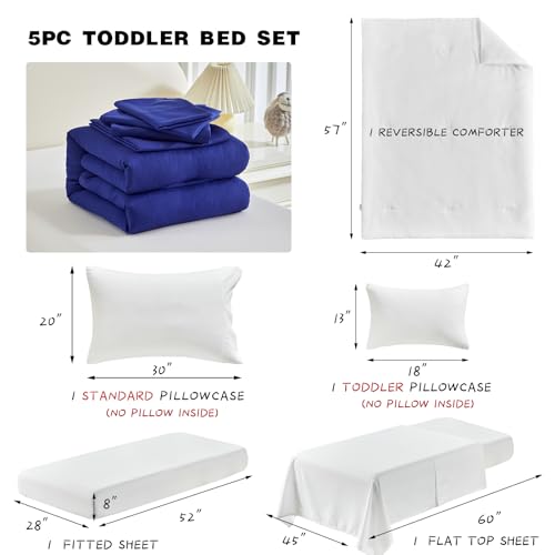 Image of Kids Comforter Sheet Set - Soft and Breathable Bed Set Includes Quilted Comforter, Fitted Sheet, Flat Top Sheet, Pillowcase and Toddler Pillowcase for Toddler - 5 Pieces Toddler Bedding Set Pink