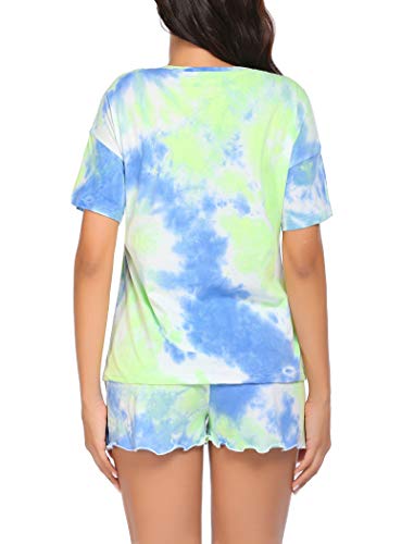 Image of Ekouaer Pajamas Set for Women Short Sleeve Lounge Set 2 Piece Loungewear PJs Soft Cute Lightweight Sleepwear