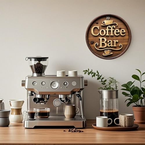 Image of Wooden Coffee Bar Sign Decor - Vintage Wall Decor & Coffees Station Accessories for Kitchen, Home, Office, Cafe - Housewarming Gift (Coffee Bar Sign)