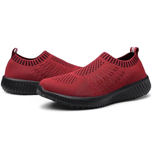Image of konhill Womens Walking Shoes Slip On Sneakers Breathable Mesh Lightweight Casual Footwear for Daily Commute