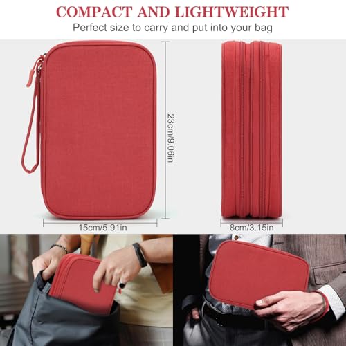 Image of FYY Electronic Organizer, Large Travel Cable Organizer Bag Pouch Electronic Accessories Carry Case Portable Waterproof Double Layers All-in-One Storage Bag for Cable, Cord, Charger, Phone, Red