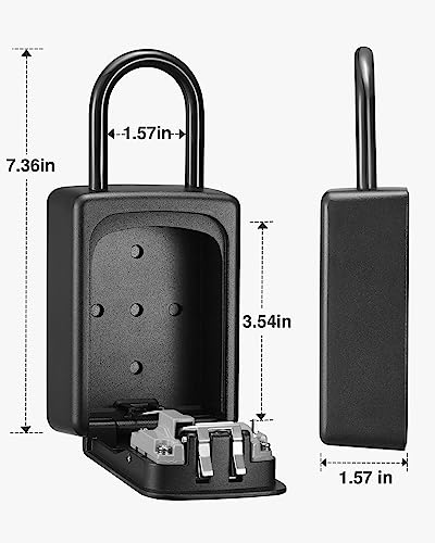 Image of Puroma Large Key Lock Box, Resettable Combination Lockbox, Portable Wall Mount Waterproof Security Safe for Outside Outdoor Home Office Door Handle House Key, Pure Black (1 Pack)