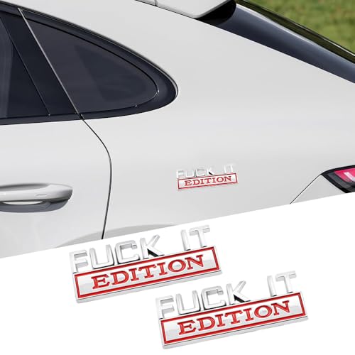 2 Pcs Fuck IT Edition Emblem Car Side Rear Front Hood Trunk Door Badge 3D Decal Sticker Fit for Car Truck SUV (Fuck IT, Silver Red)