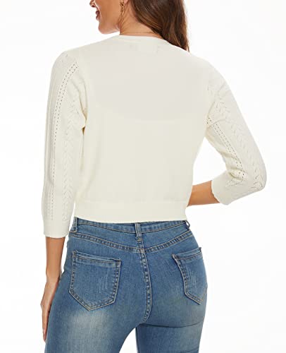 Mintlimit Women's Cardigans Shrugs For Dresses 3/4 Sleeve Cardigan V Neck Button Front Sweater Lightweight (White, Size M) #TOP6
