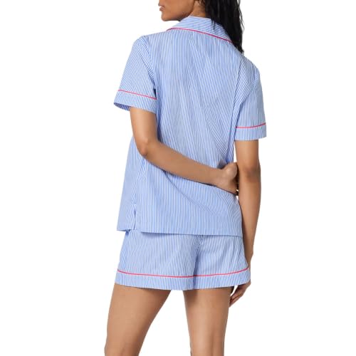 Image of Bed Head PJs Women's Short Sleeve Woven Cotton Sateen Shorty Pajama Set - Organic, Soft, Lightweight, Classic Fit Sleepwear