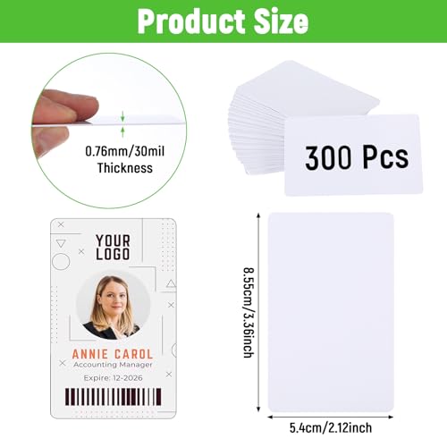 300pcs Blank PVC Cards,White Plastic ID Cards,CR80 30 Mil Business Card Blanks for Photo ID Badge Printers - Thumbnail 2