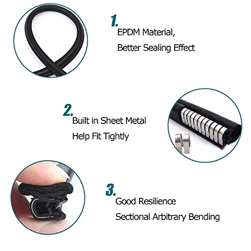 Image of Rubber Edge Trim 23Ft Car Door Seal Strip with Side Bulb, Automotive Weather Stripping Edge Guard Universal Fit for Camper Van, Trucks, SUV, RV