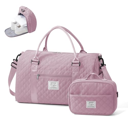 Gym Duffle Bag for Women with Shoe Compartment Waterproof Travel Tote Bags Personal Item Carry On Weekender Overnight Bags with Toiletry Bag Swimming Yoga Bags Hospital Holdalls Purple