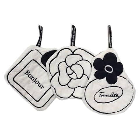 Juebm Hand Towel, Hanging Hand Towels for Kitchen with Loop,Bathroom Hand Towels Hanging, Absorbent Microfiber Hand Drying Puff, Thick Kids Hand Dry Towels (White Patterns 3) Cover