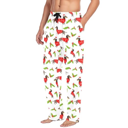 Christmas Dachshunds Men's Pajamas Pants Cotton Sleep Bottoms Pants Lounge Sleepwear - S4