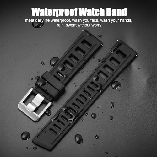 Fluororubber Watch Band 20mm 22mm, Waterproof Soft Watch Bands with Solid Stainless Buckle, Fast Release Watch Strap, Breathable Wrist Watch Straps 2 Fix Loops, Replacement Dive Watchbands Men Women by 1963 Watch - Used condition - Image 5