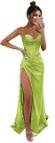 Lvloet Sequin Mermaid Prom Dress Lime Green Pageant Dresses for Teens 2025 Long with Slit Sparkly Spaghetti Strap Backless Evening Gown Size 10